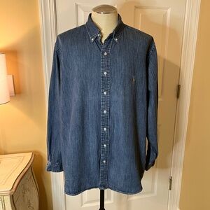 EUC Men's Ralph Lauren Navy Blue Chambray Denim Button Down Shirt Size 1XB
